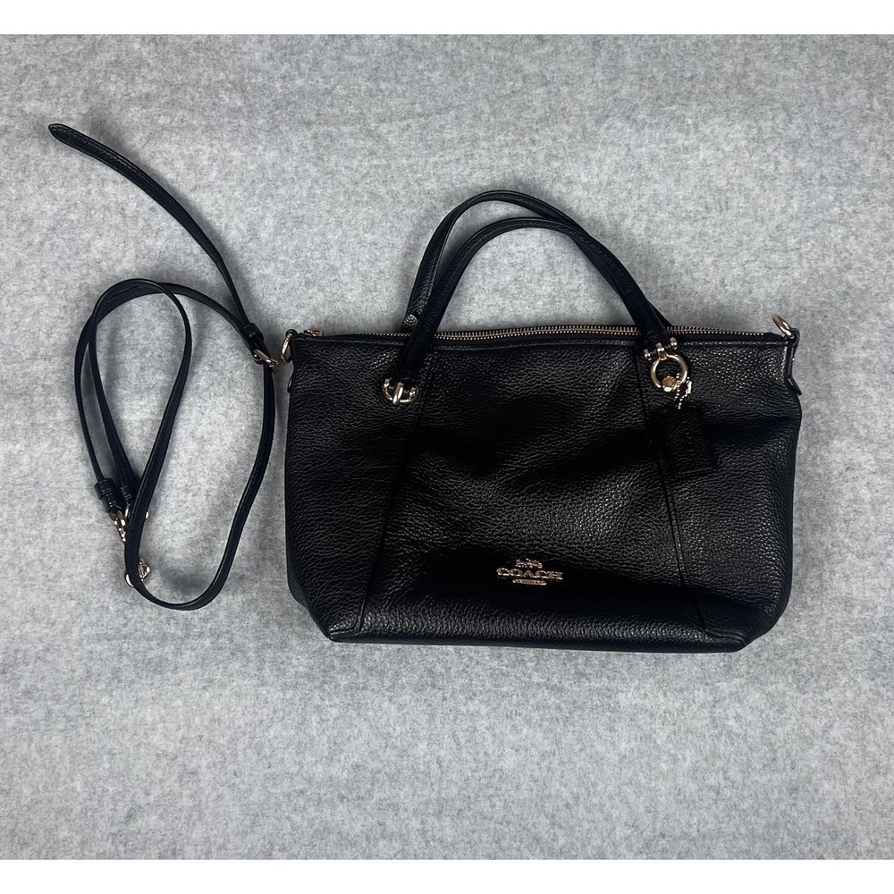Coach KACEY Camo Black Pebble Leather Top Zip Satchel Crossbody Tote Bag
